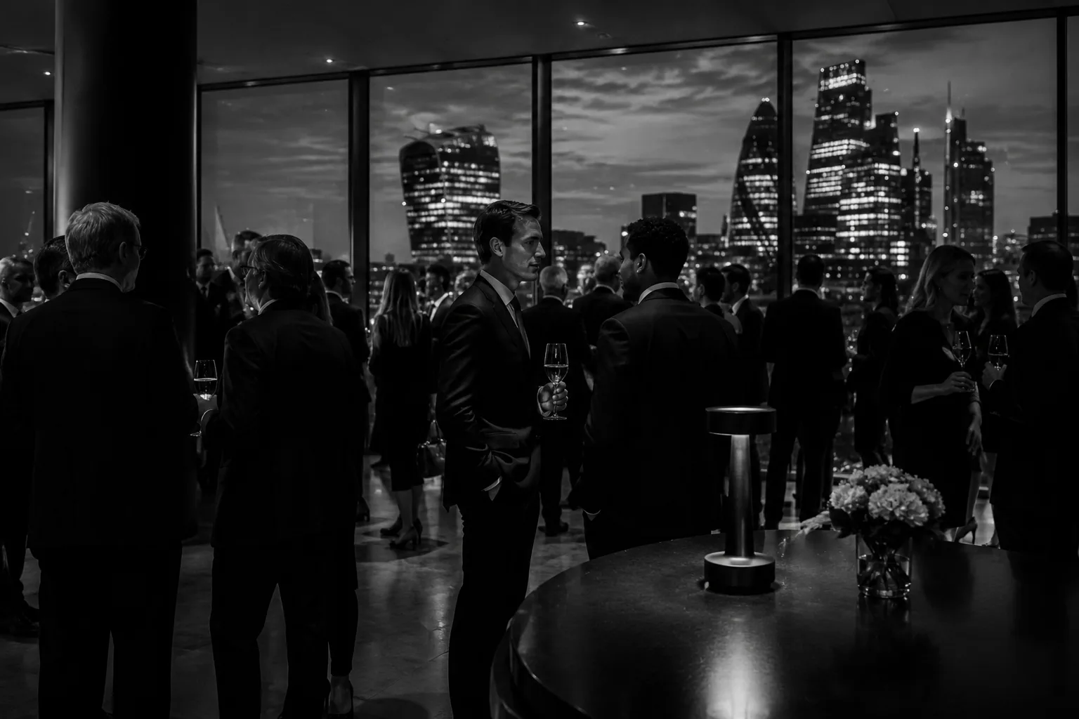Bespoke London dinner date companion at an intimate restaurant table.